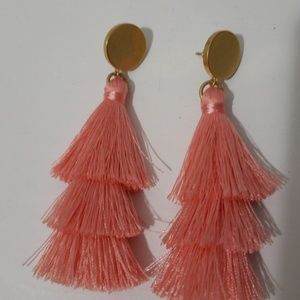 Jcrew earrings gold with pink fringe